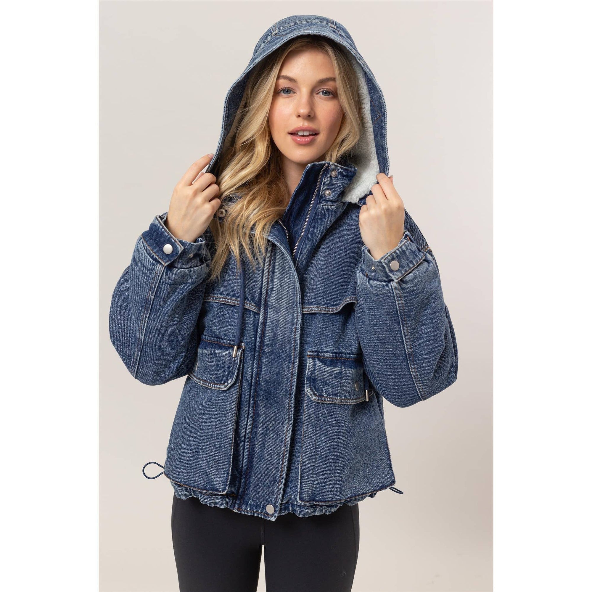 Denim Sherpa Hooded Jacket
