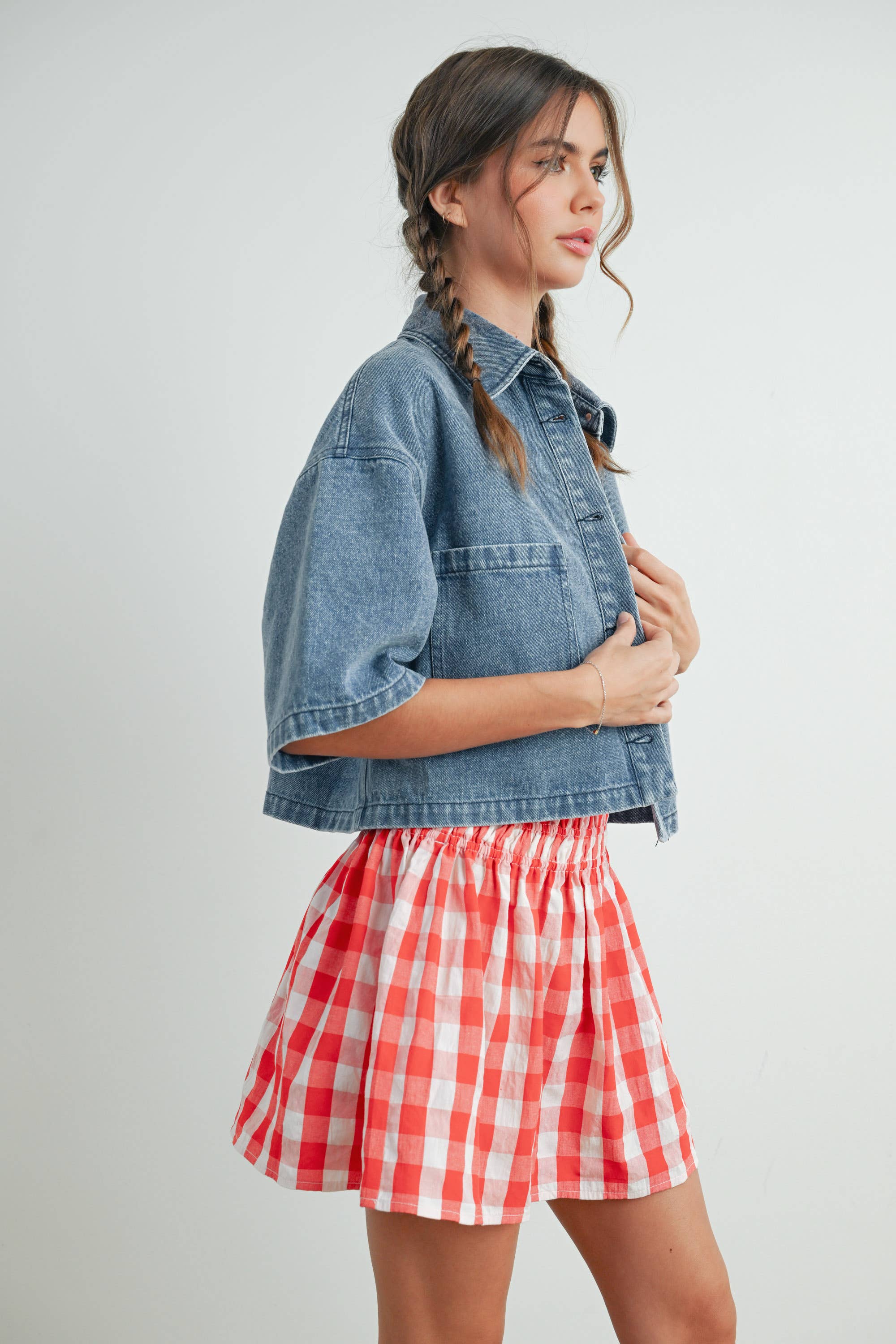 Button Front Cropped Shirt