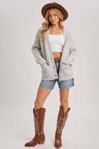 Button Down Fuzzy Heathered Knit Sweater Cardigan