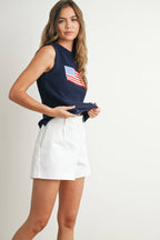 Flag Print Knitted Sleeveless Sweater