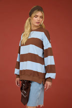 Oversized Wide Stripe Crew Neck Knit Top