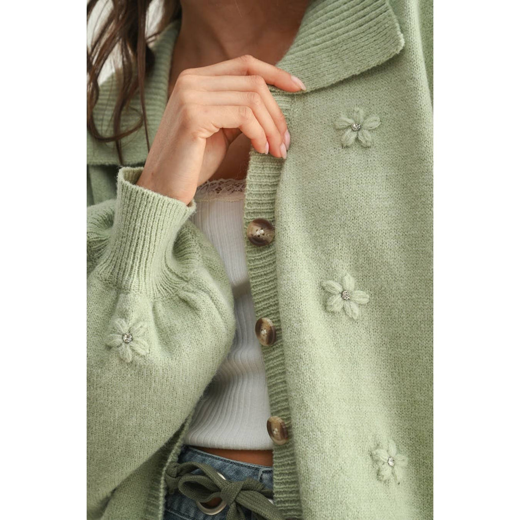 Pastel Cardigan with Floral Embellishments