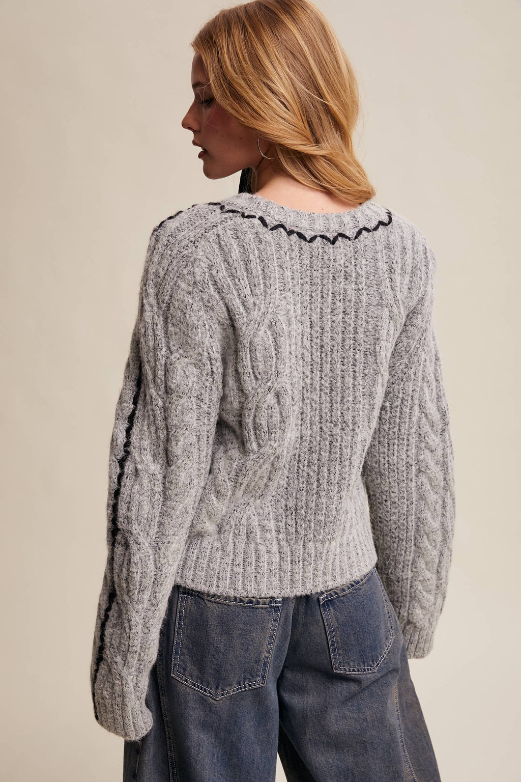 Contrast Stitch Cable Knit Sweater