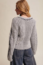 Contrast Stitch Cable Knit Sweater