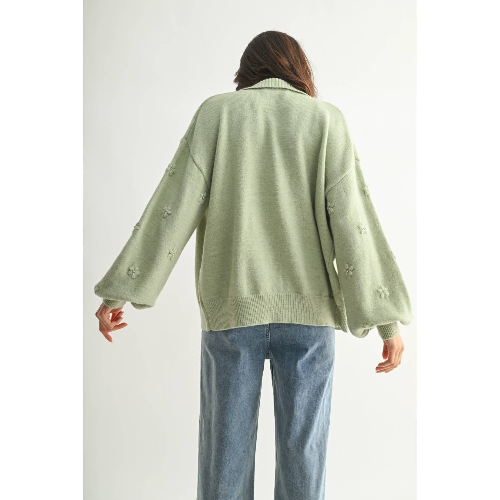 Pastel Cardigan with Floral Embellishments