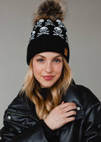 Black Skull Pattern Pom Hat