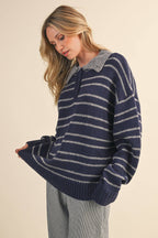 STRIPE SWEATER W/ COLLAR