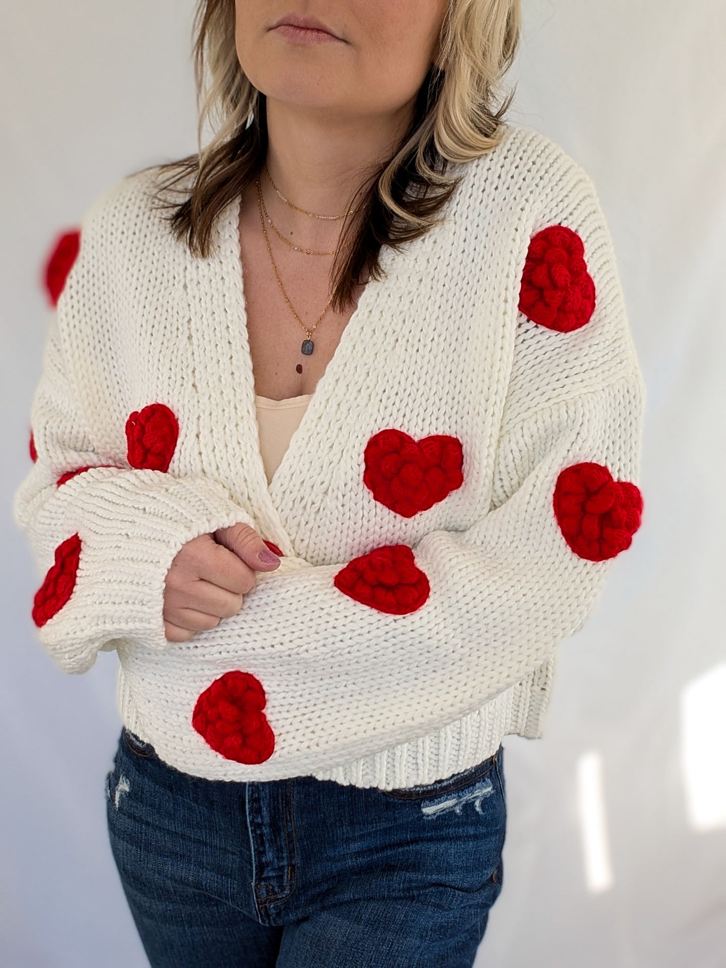 KNITTED CARDIGAN WITH BUBBLE HEART DETAIL