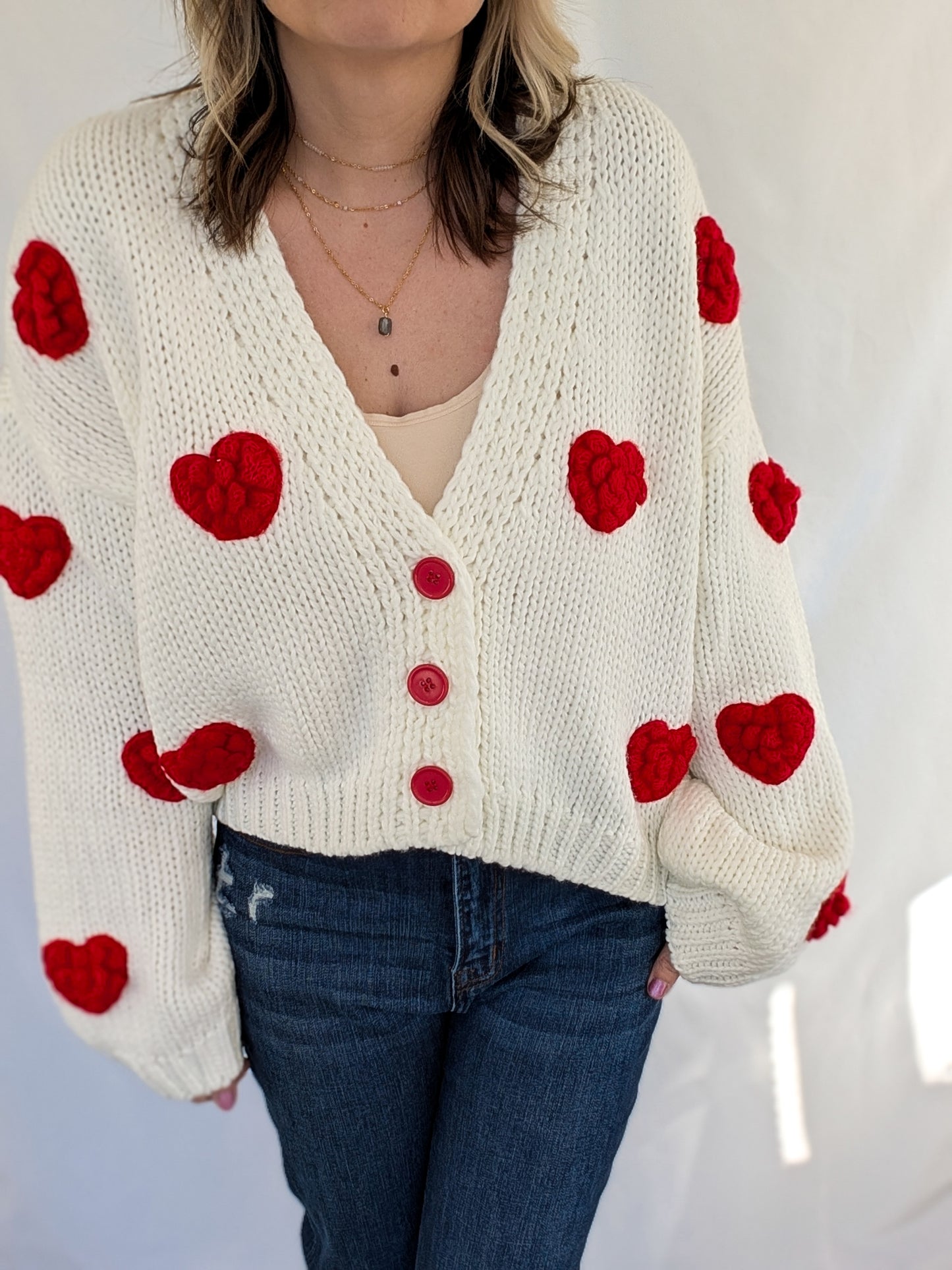 KNITTED CARDIGAN WITH BUBBLE HEART DETAIL