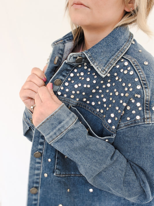 Rhinestone Detail Denim Shacket