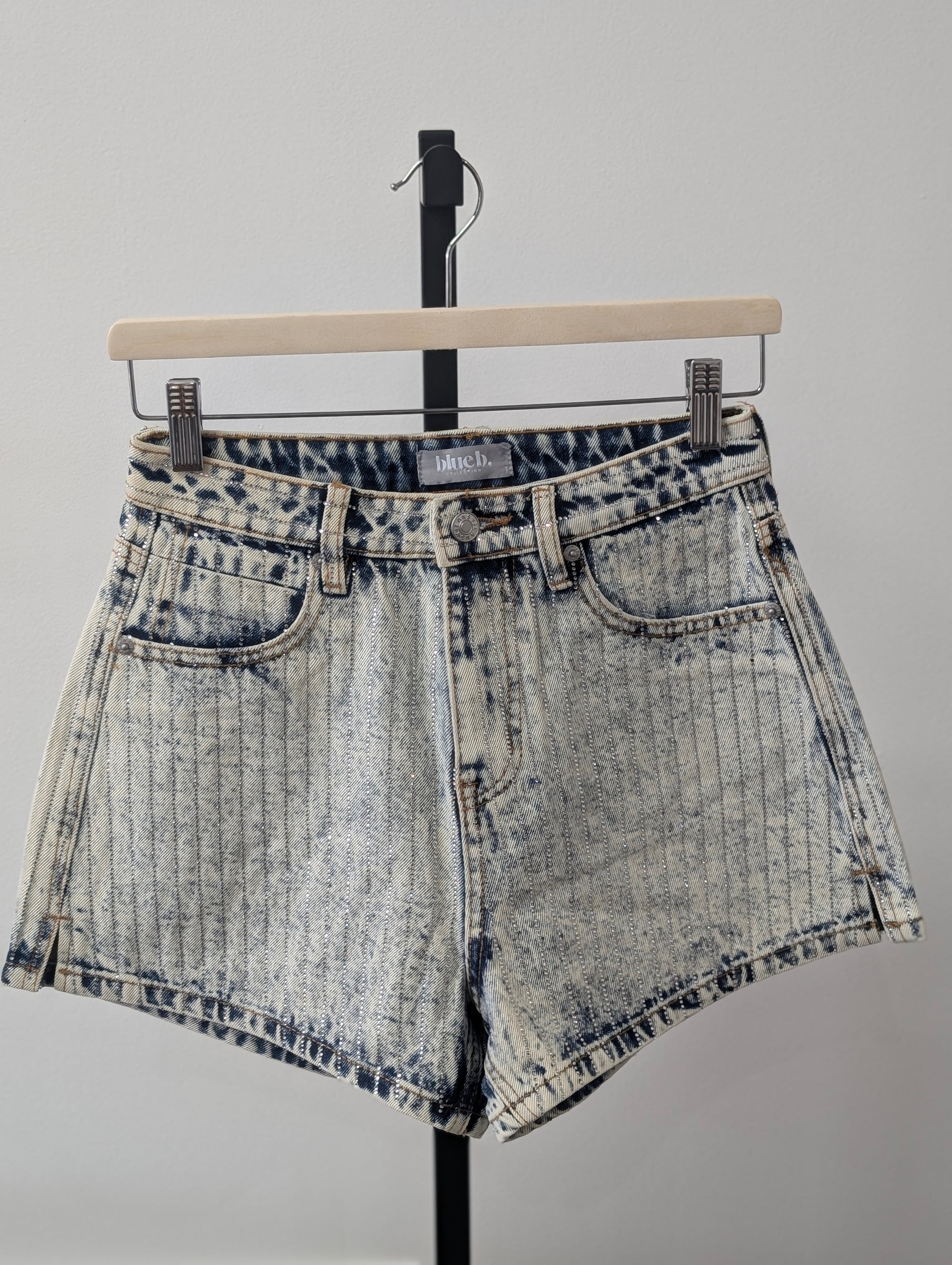 Crystal Embellished Acid Wash Shorts
