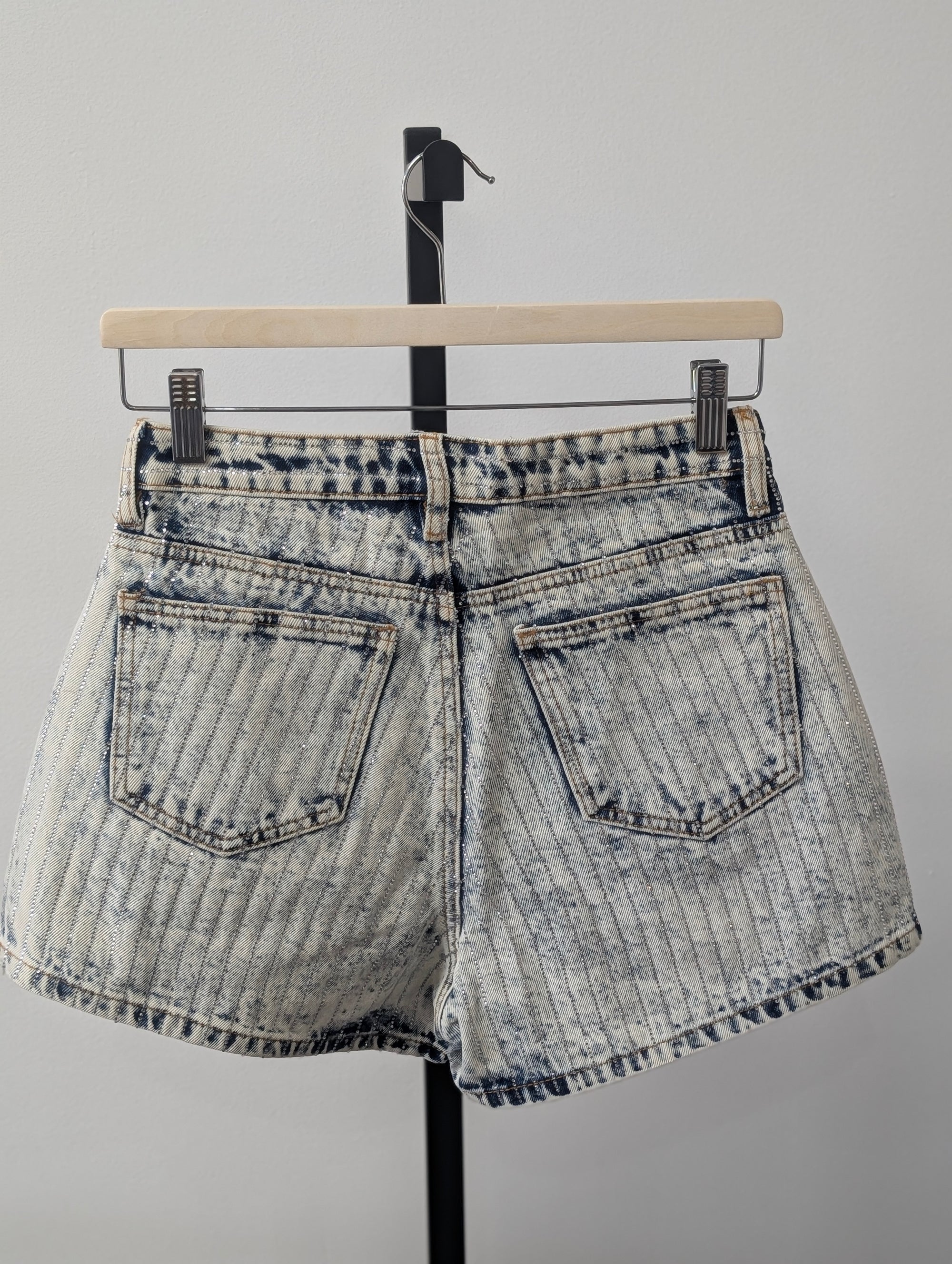 Crystal Embellished Acid Wash Shorts