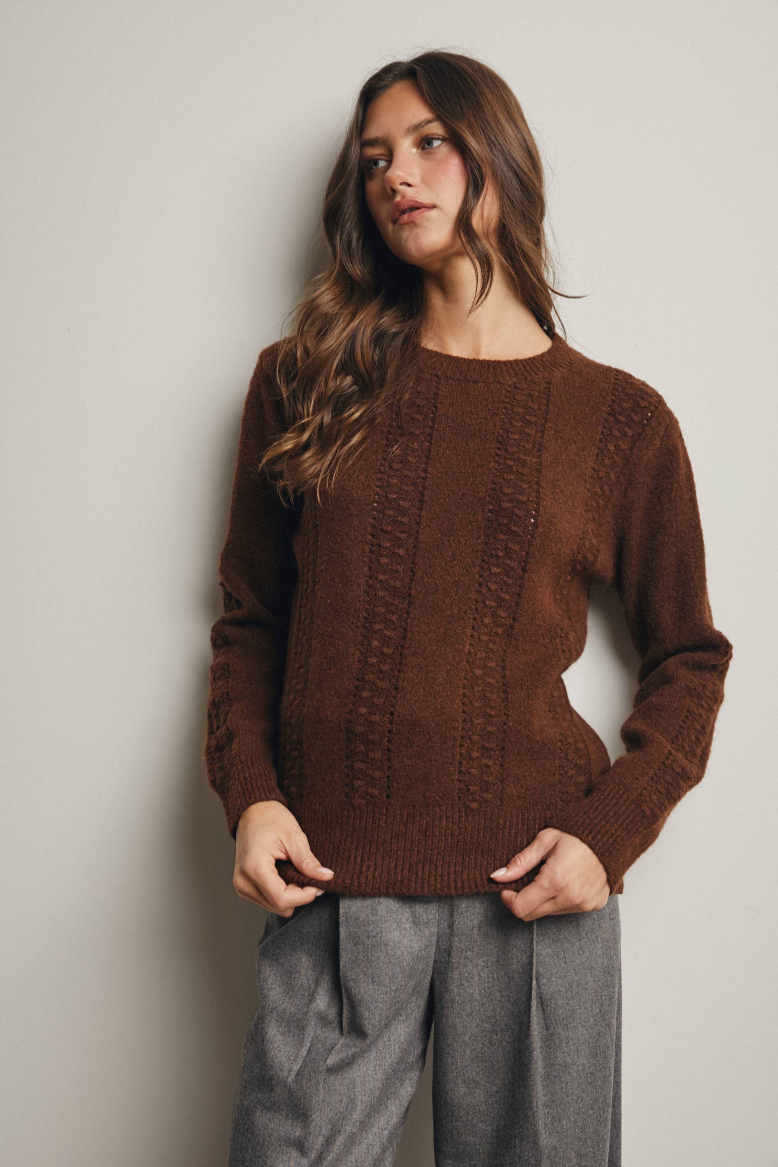 Textured Cable Stitch Pullover Sweater