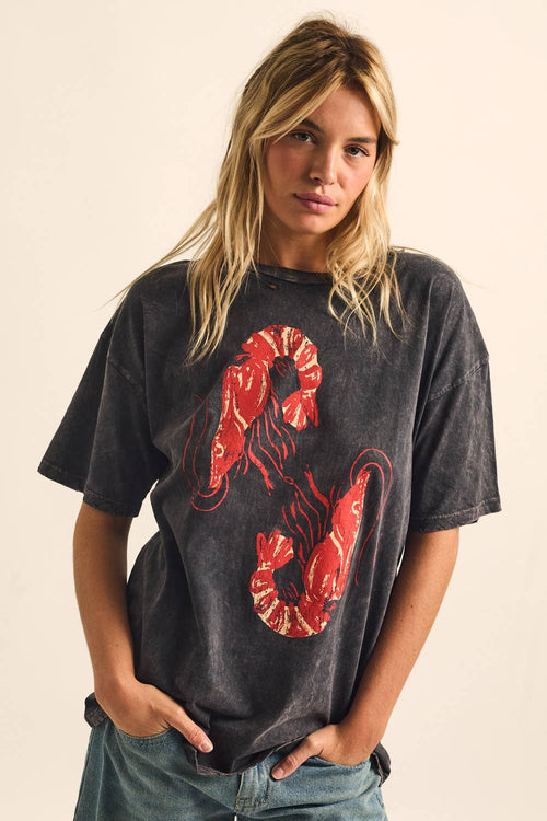 Crawfish Vintage-Wash Oversized Graphic Tee