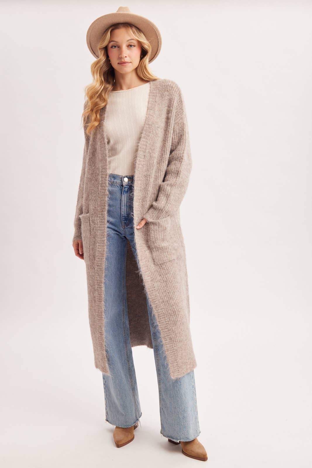 Open Front Longline Fuzzy Knit Cardigan