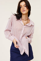 Sheer Stripe Button Down Blouse