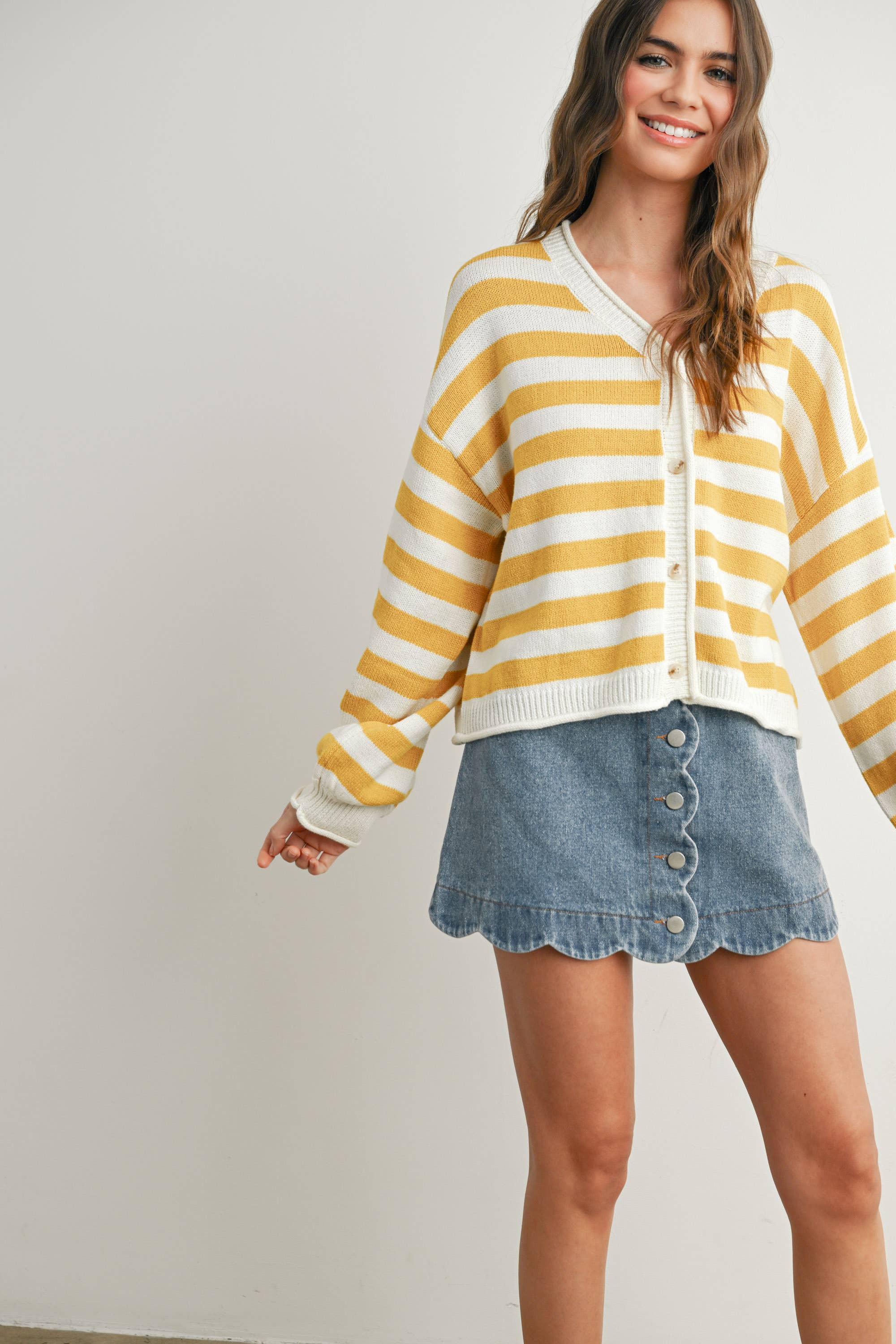 Button Front Stripped Sweater