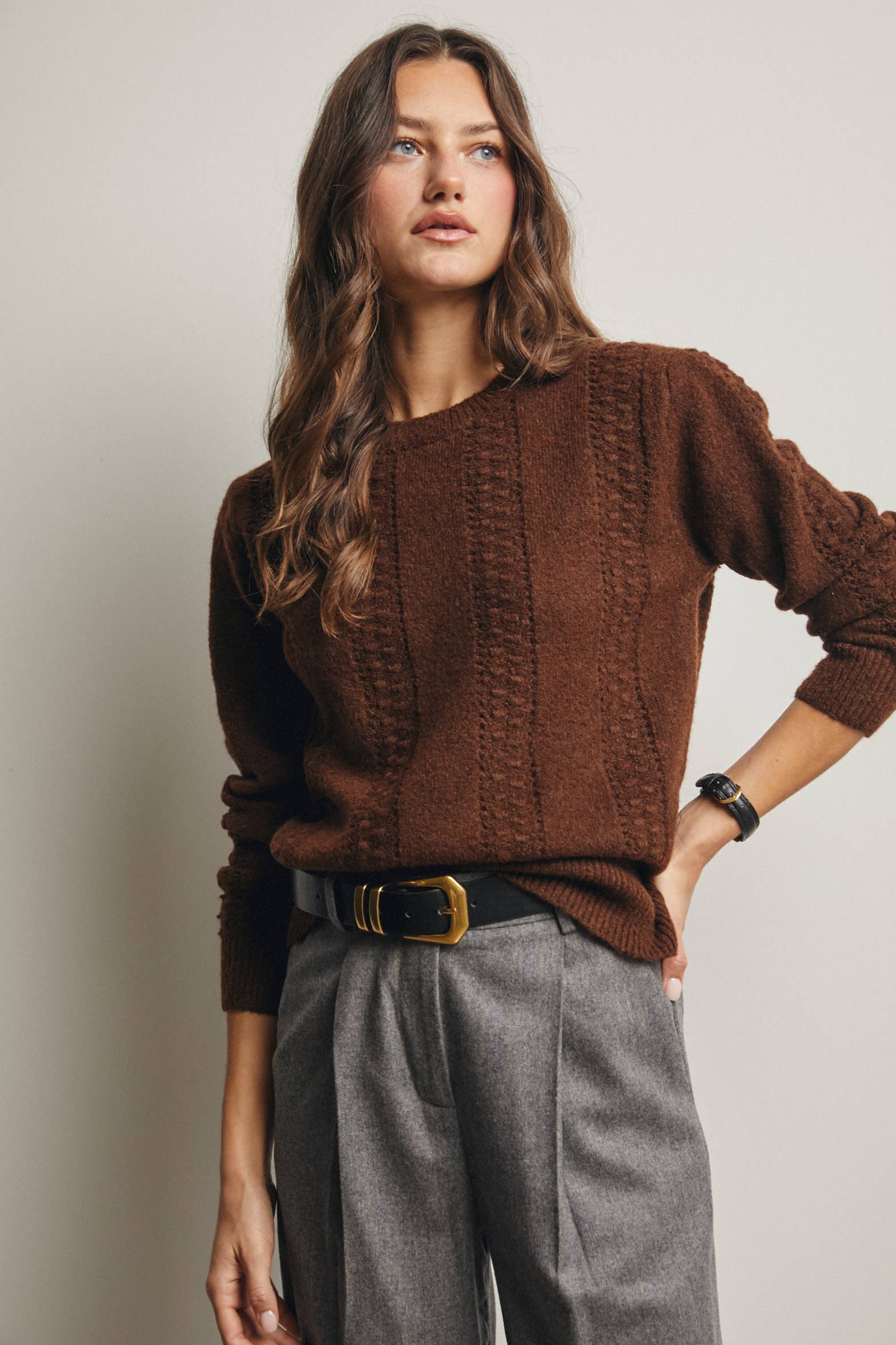 Textured Cable Stitch Pullover Sweater