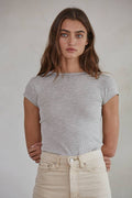 Knit Ribbed Short Sleeve Open Back Bodysuit