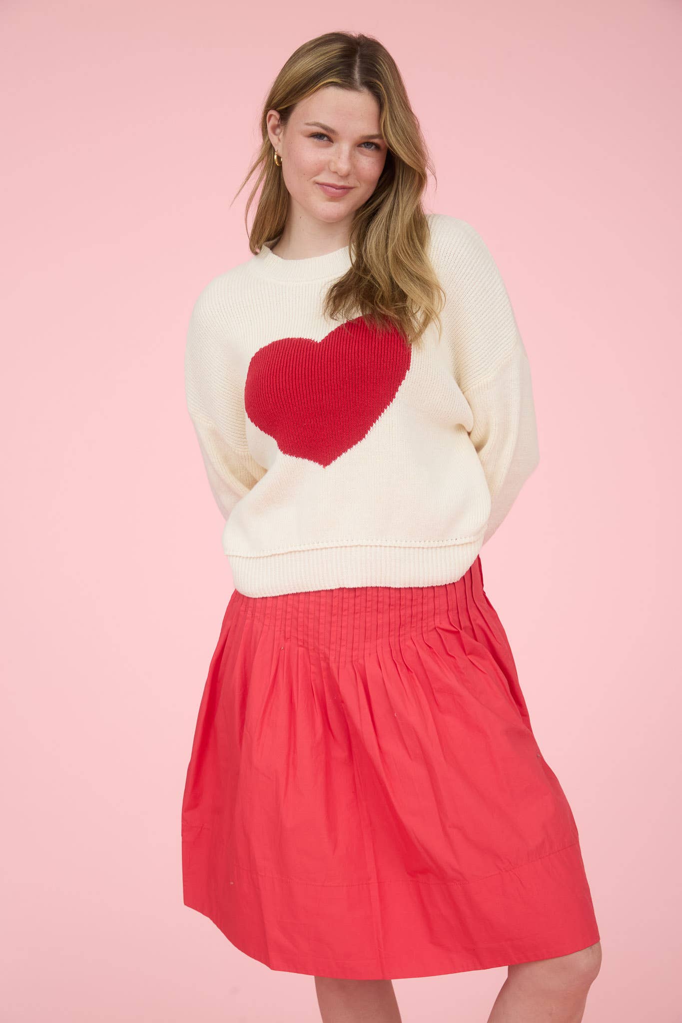 Heart Jacquard Crew Neck Knit Pullover Sweater