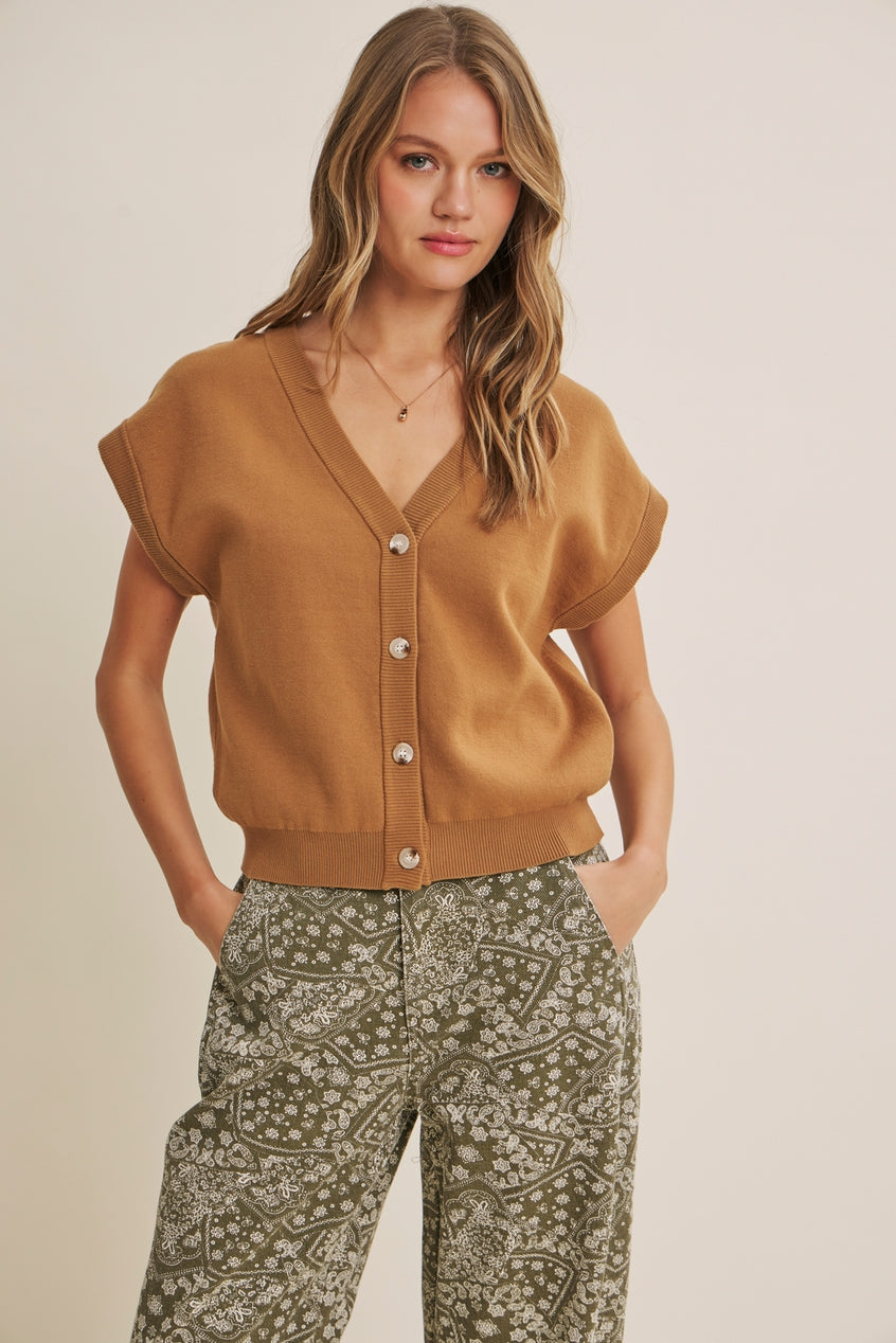Multi-Way Cotton Button-Down Sweater Vest
