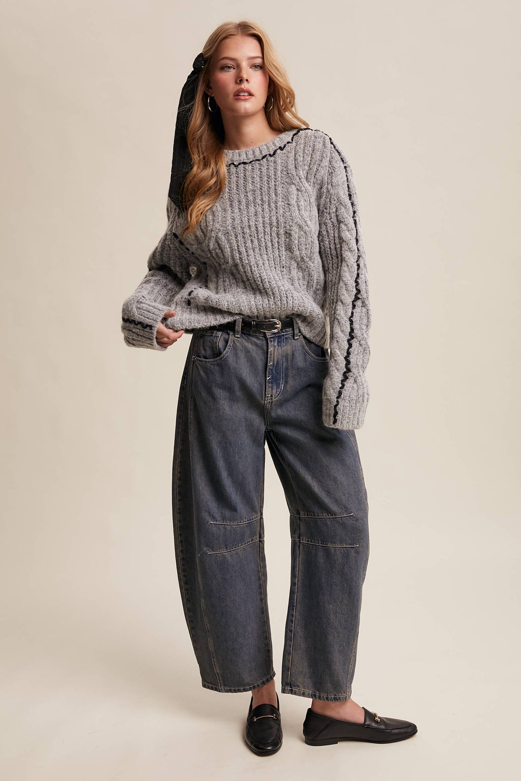 Contrast Stitch Cable Knit Sweater