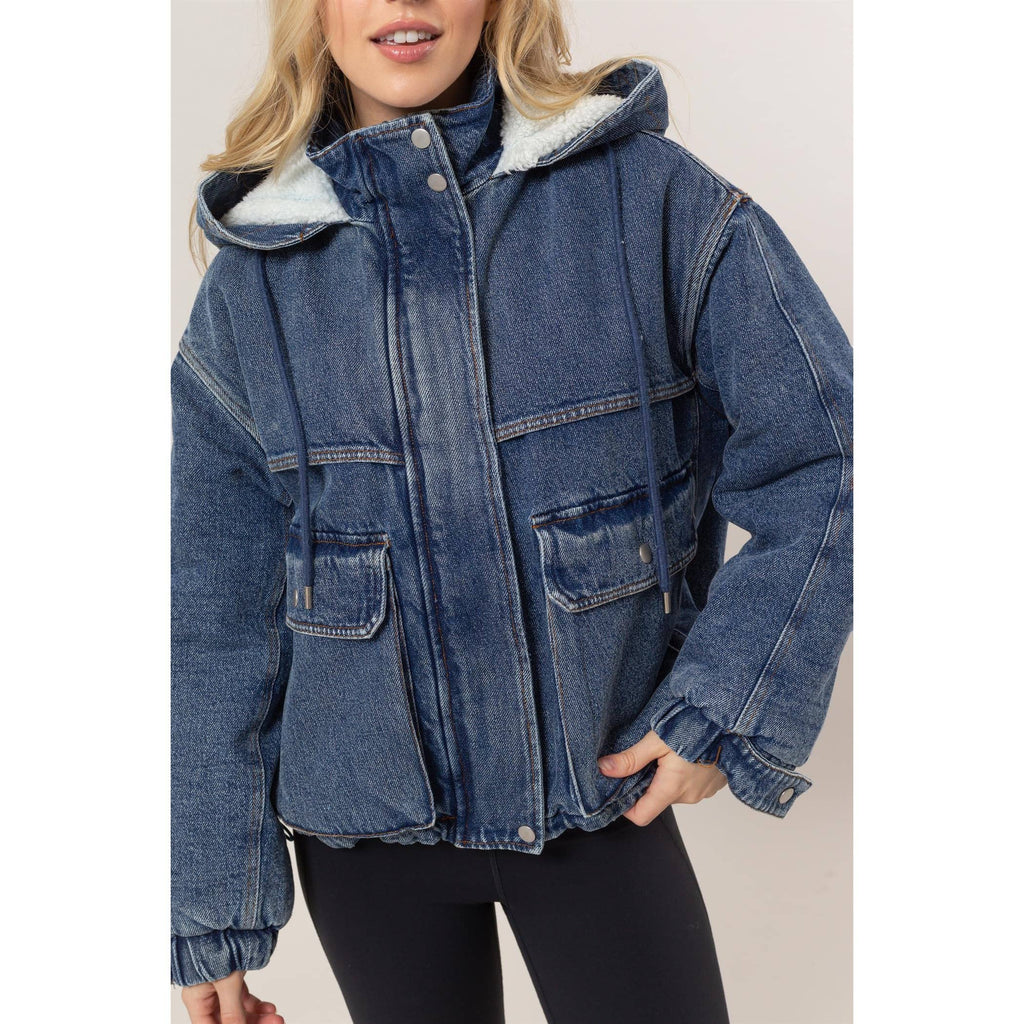 Denim Sherpa Hooded Jacket