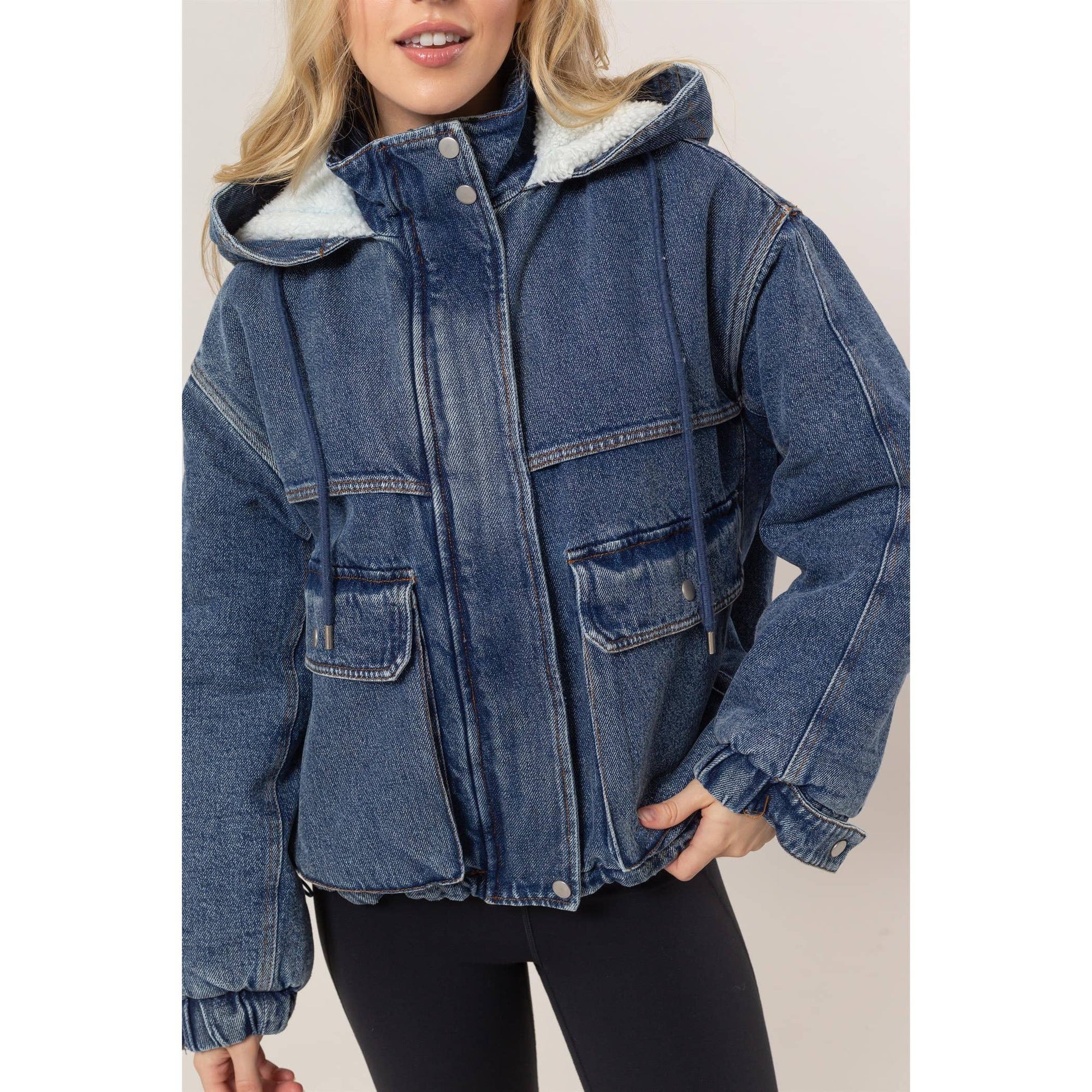 Denim Sherpa Hooded Jacket