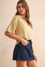V-NECK CROP POLO SHIRT
