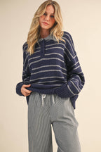 STRIPE SWEATER W/ COLLAR