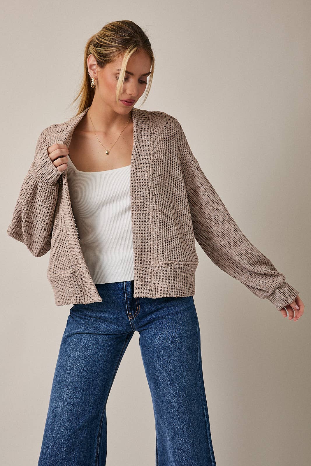 Long Sleeve Cropped Cardigan – Oatmeal