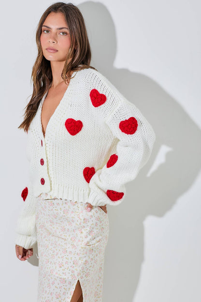 KNITTED CARDIGAN WITH BUBBLE HEART DETAIL