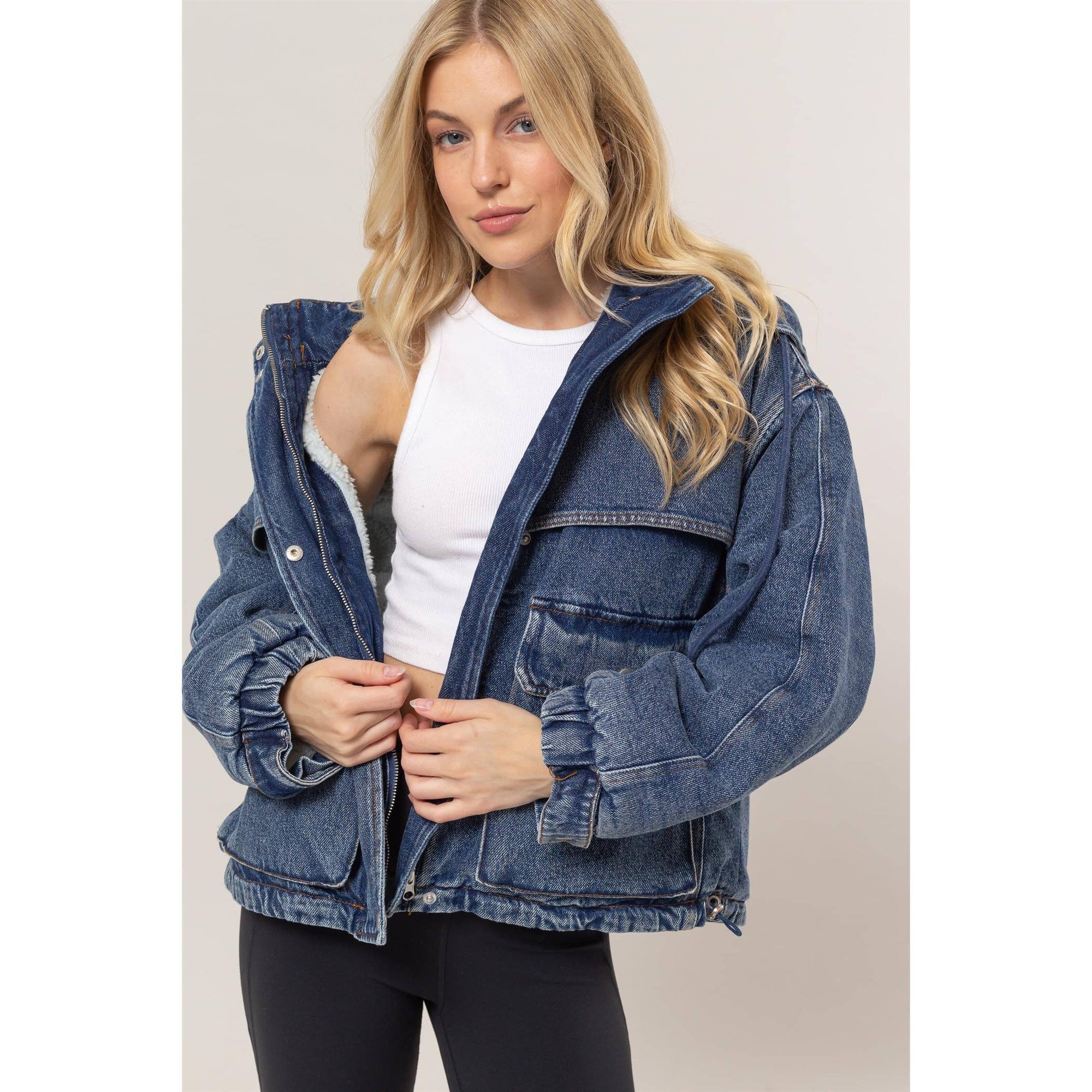 Denim Sherpa Hooded Jacket