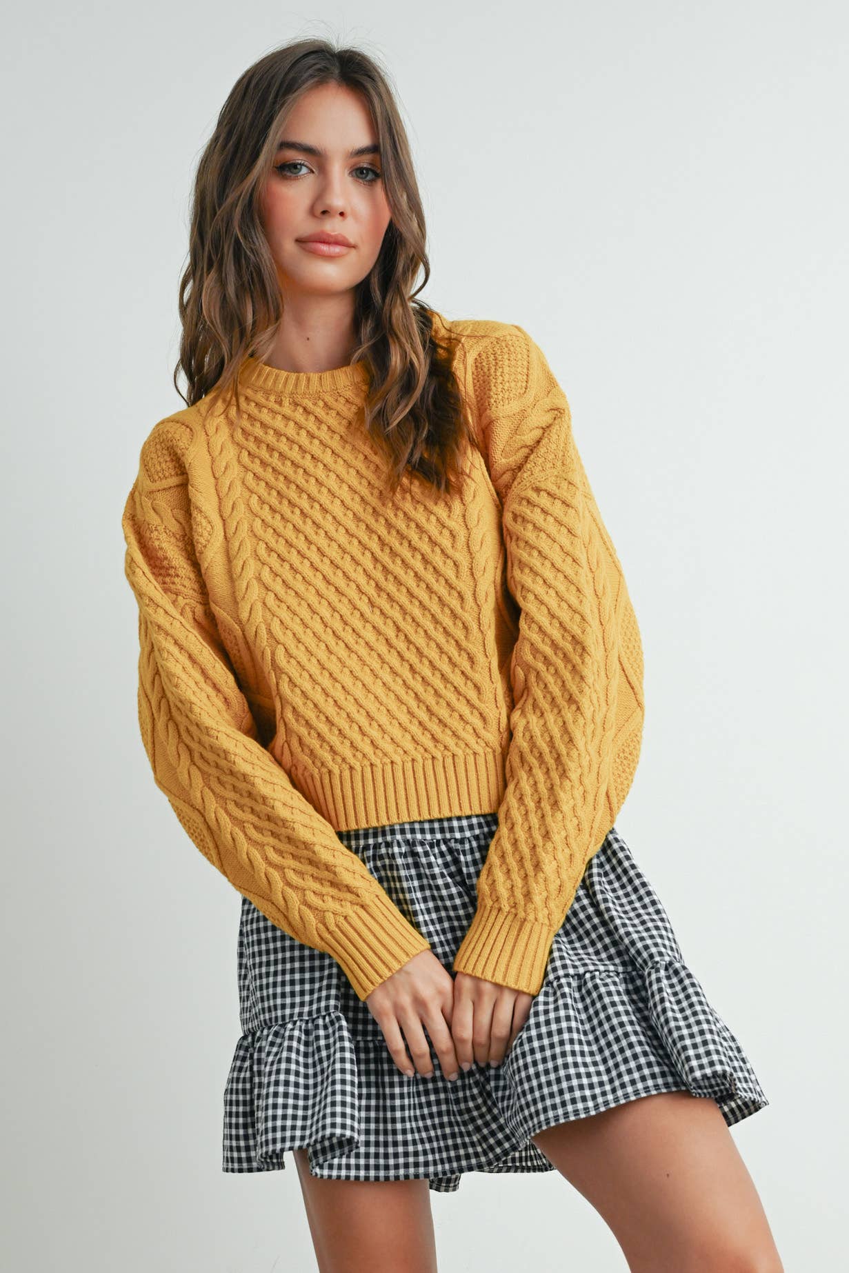 Solid Cable Knit Sweater
