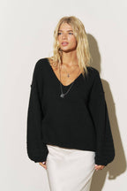 V-Neck Balloon Sleeve Knit Sweater