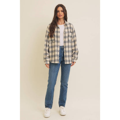 NEUTRAL PLAID SHACKET / POCKETS