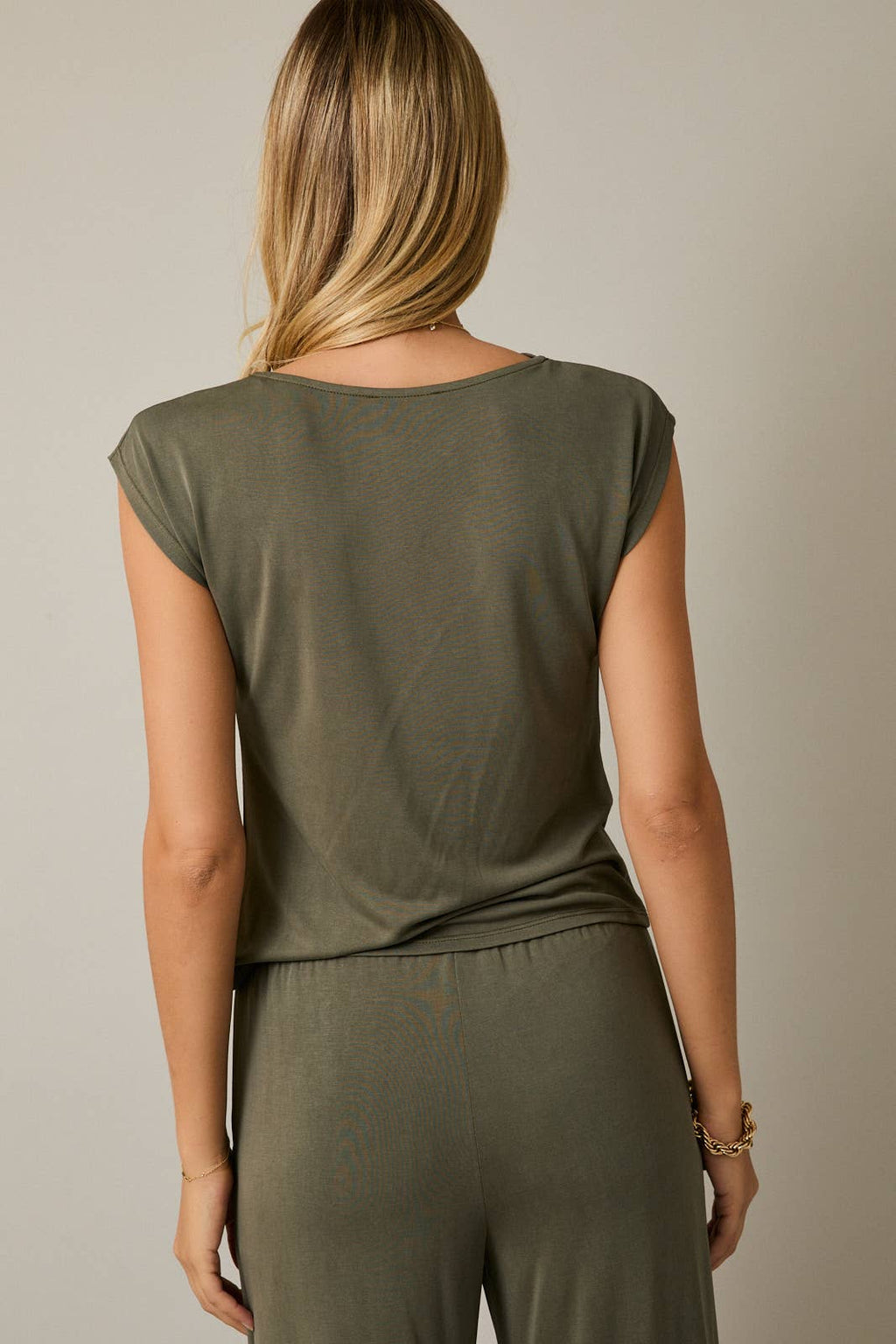 Cowl Neck Cap Sleeve Top - Draped Neckline Blouse