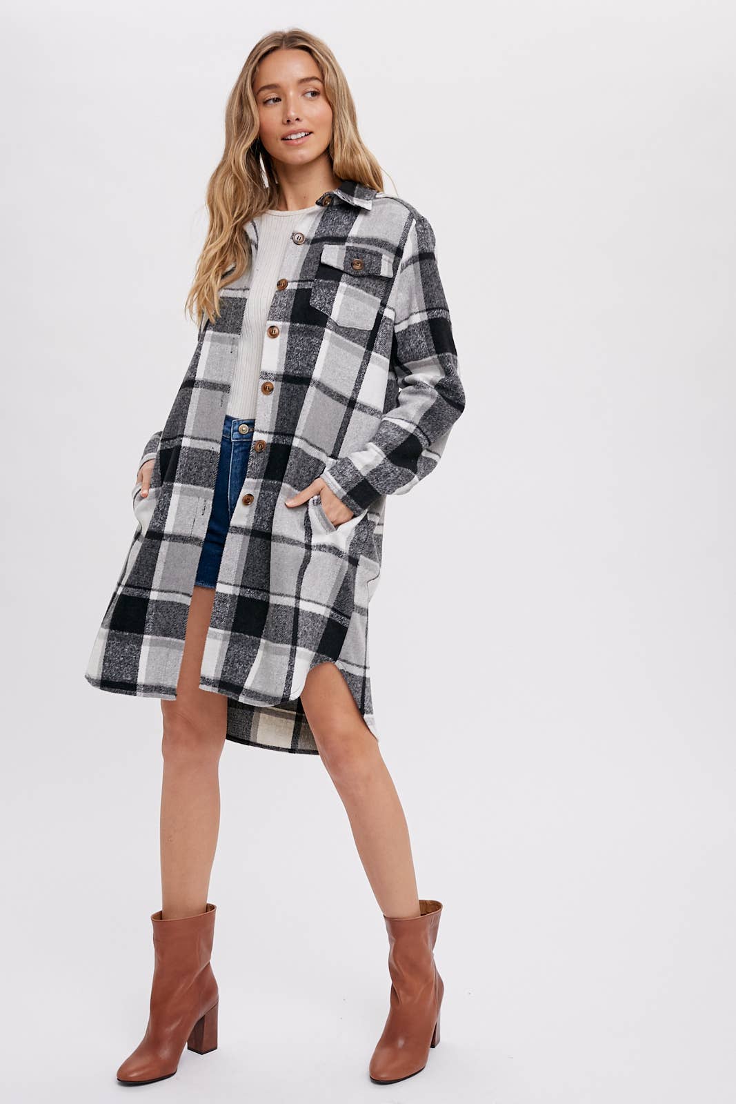 FLANNEL PLAID LONGLINE SHACKET