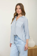 Stripe Collared Button-Down Lightweight Shirt (color options)