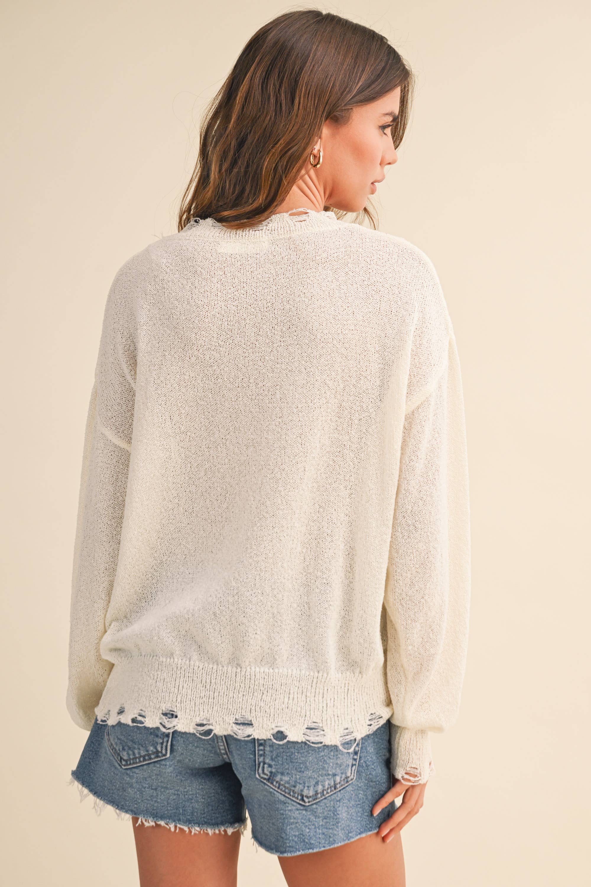 Cream USA Flag Distressed Lightweight Sweater