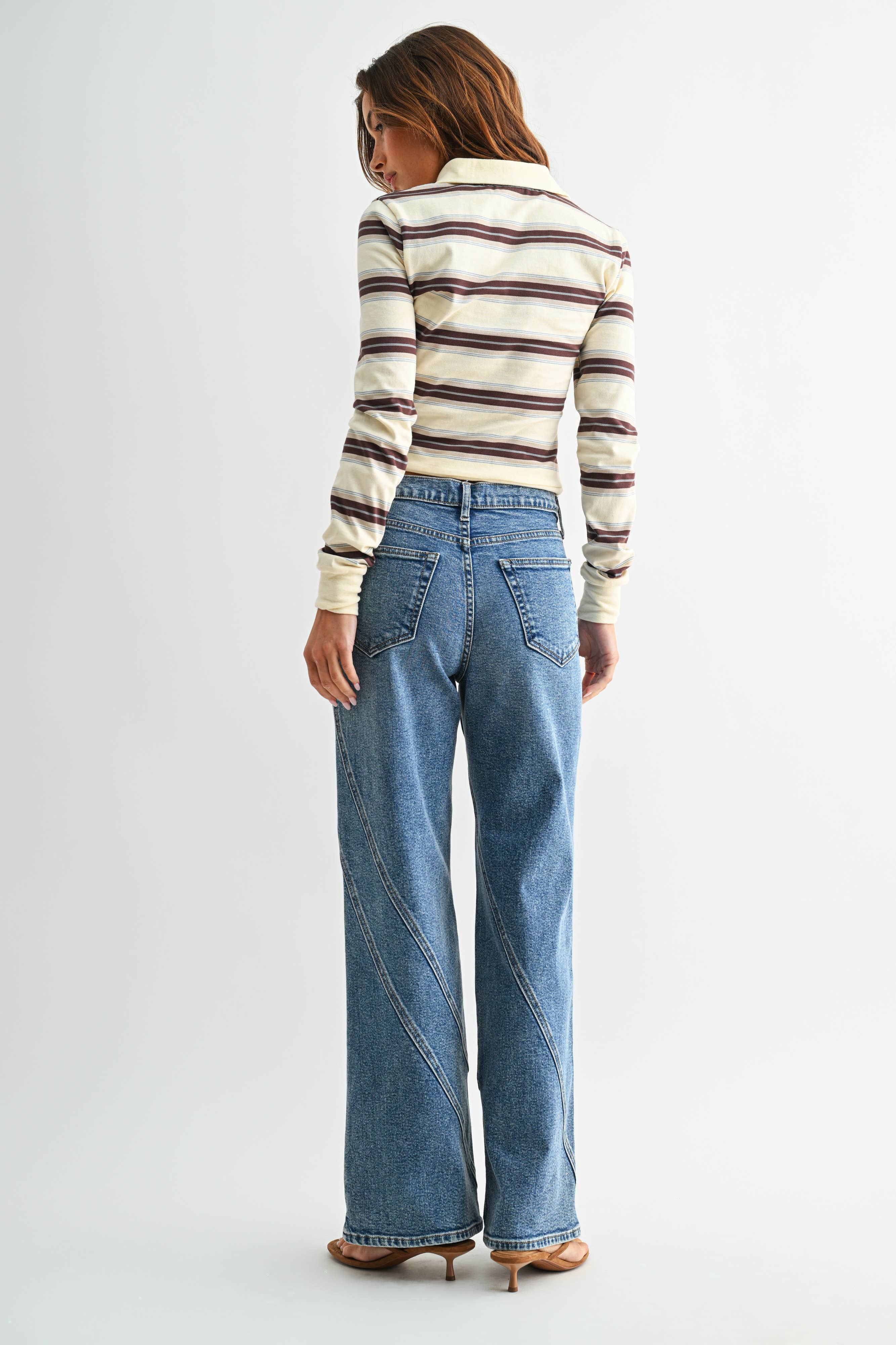 Asymmetric Seamed Straight Jeans – Medium Denim