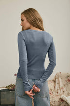 Button Front Round Neck Knit Top