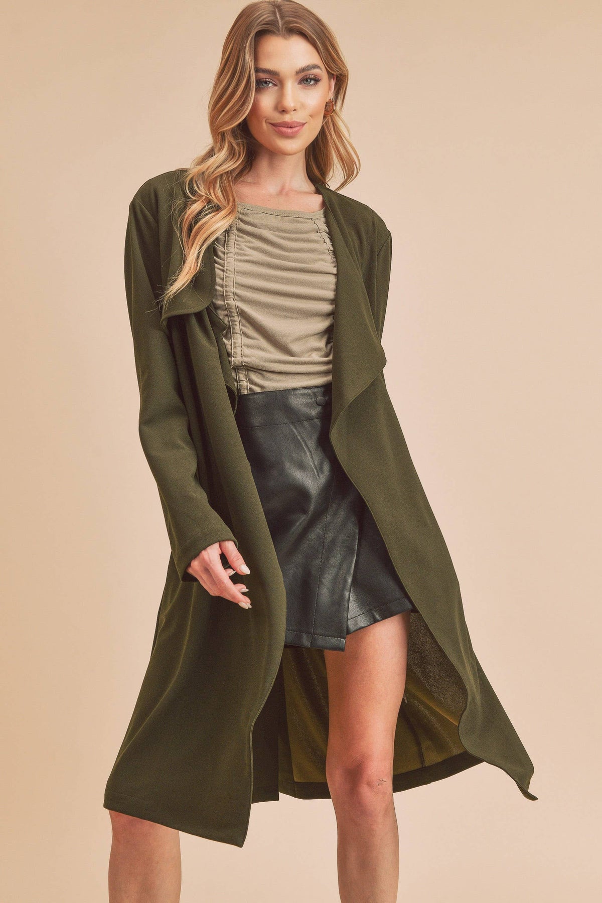 Rosalie Olive Open-Front Coat