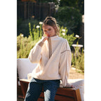 Cozy Cabin Gingham Trim Sherpa Fleece Half-Zip Pullover – Cream