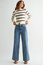 Asymmetric Seamed Straight Jeans – Medium Denim