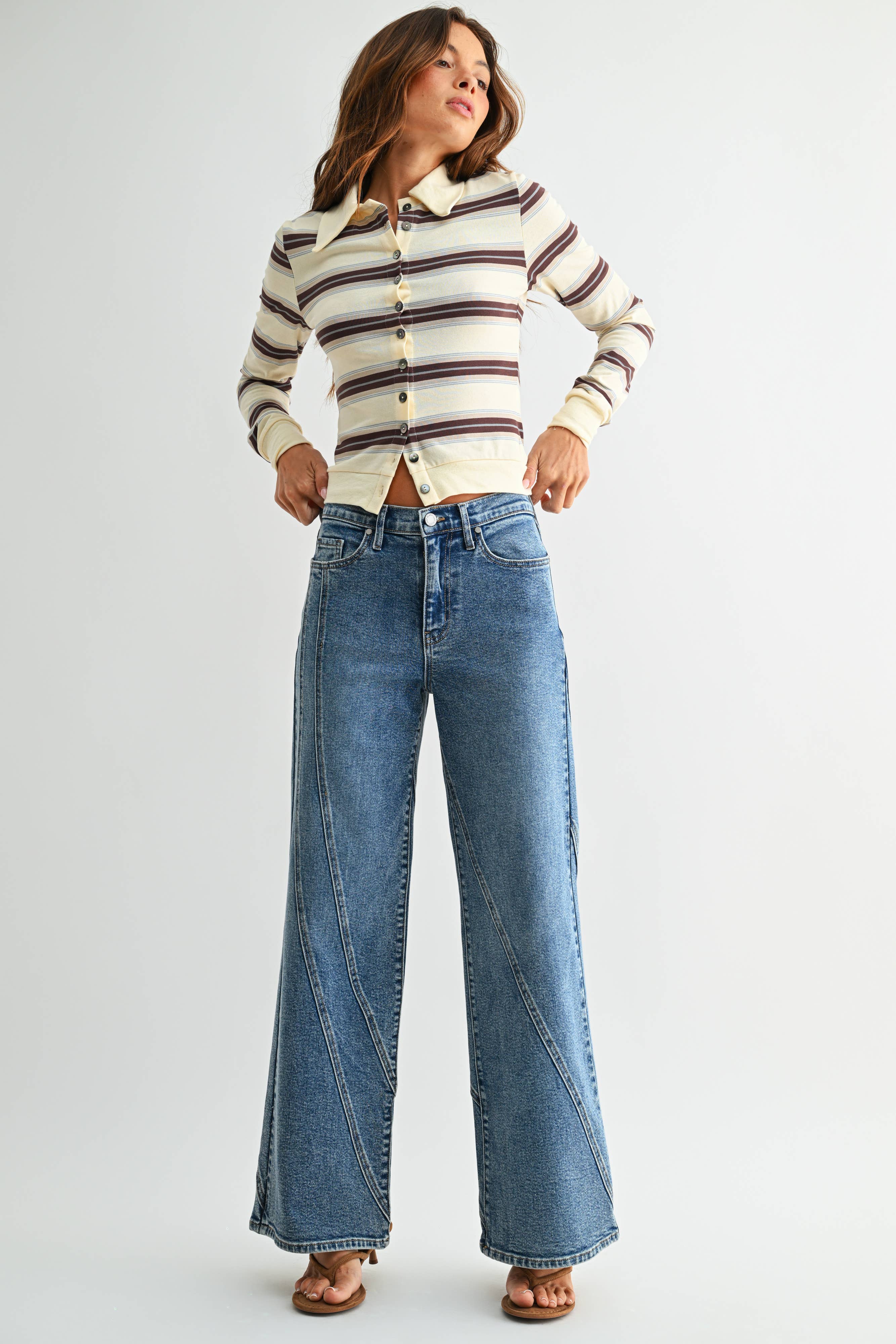 Asymmetric Seamed Straight Jeans – Medium Denim