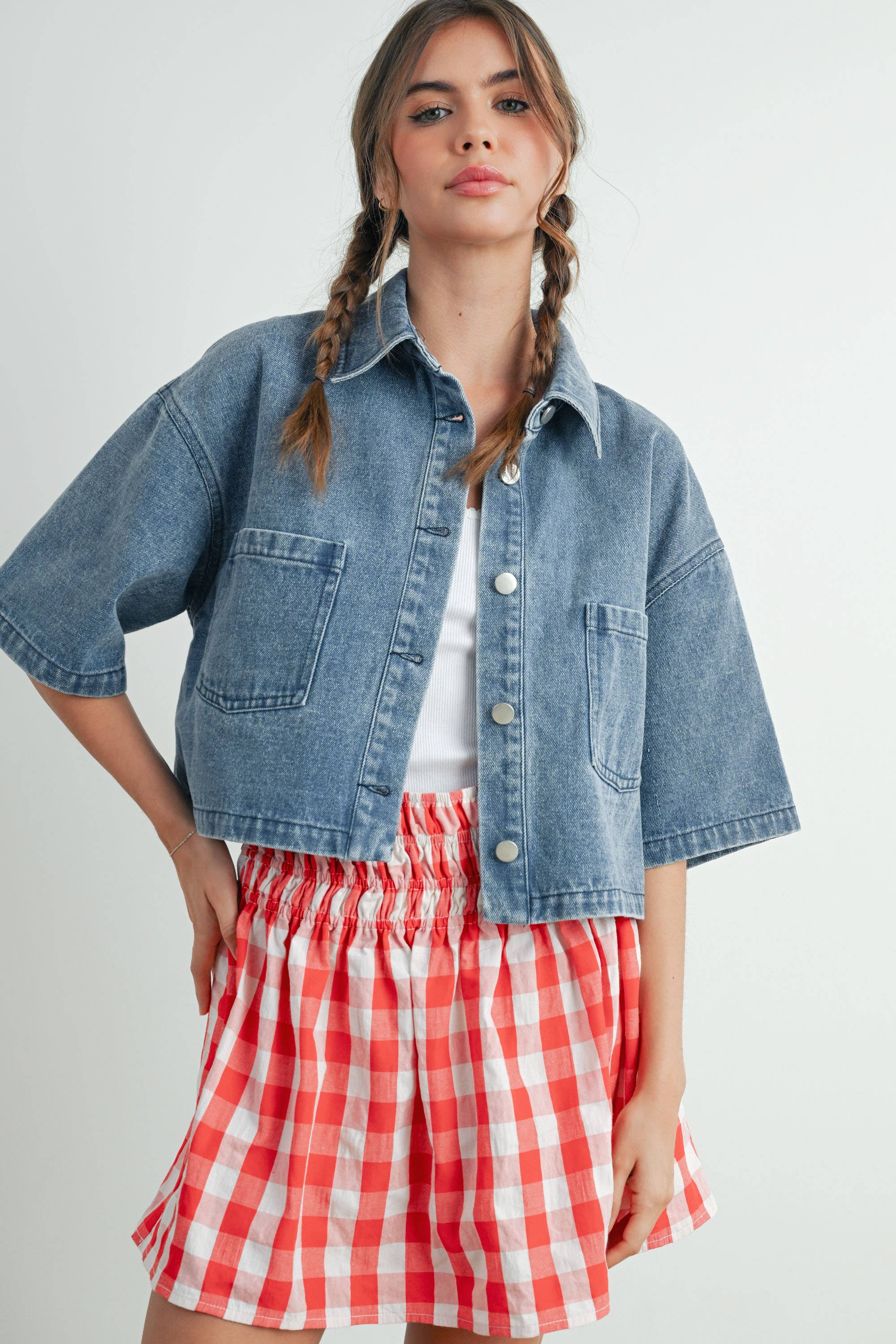 Button Front Cropped Shirt