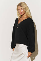 V-Neck Balloon Sleeve Knit Sweater