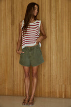 Knit Sweater Acrylic Nylon Striped Sleeveless Top
