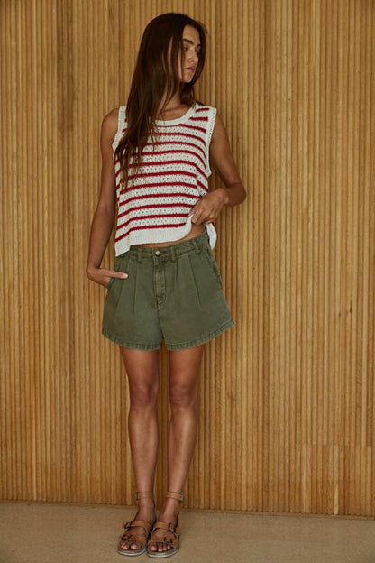 Knit Sweater Acrylic Nylon Striped Sleeveless Top